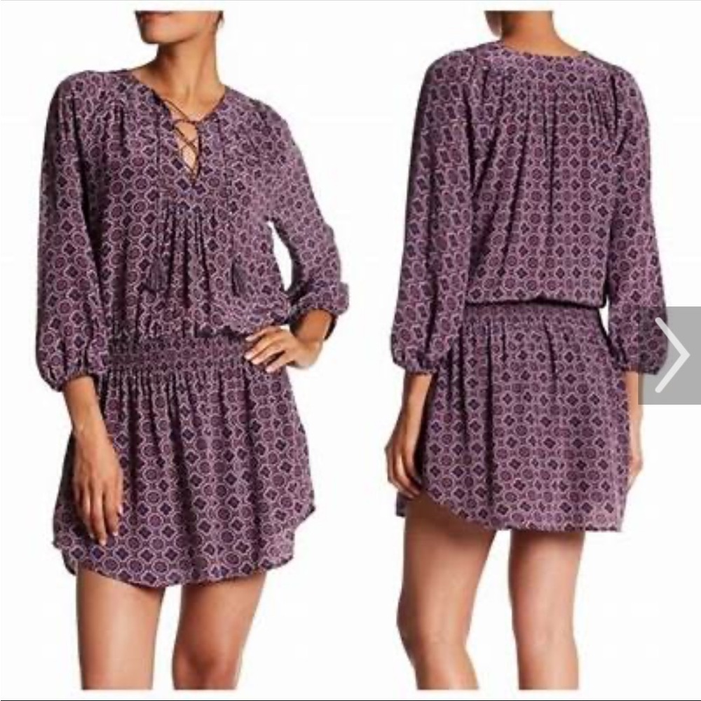 Joie Corra B Print Silk Blouson Dress in Burnt Currant